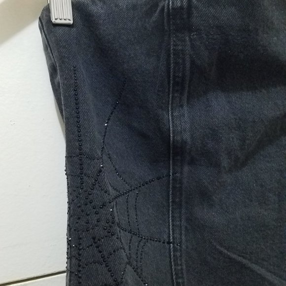 NWT TRF RHINESTONE SPIDERWEB STRAPLESS DENIM TOP - Picture 5 of 7